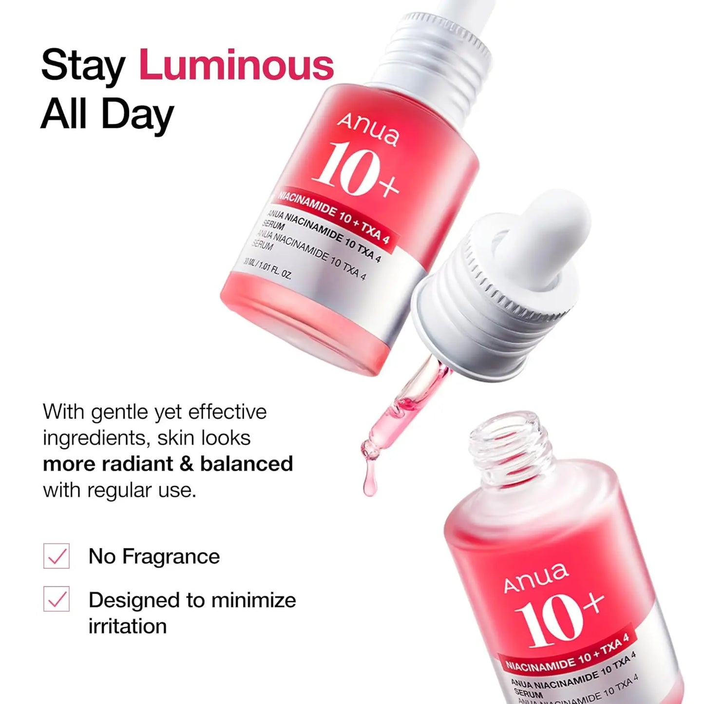 ANUA 10% Niacinamide+ 4% TXA Serum, Ceramide, Hyaluronic Acid, Tranexamic Acid, Vitamin B12 ,Fragrance-Free, Dark Spot , Korean Skincare