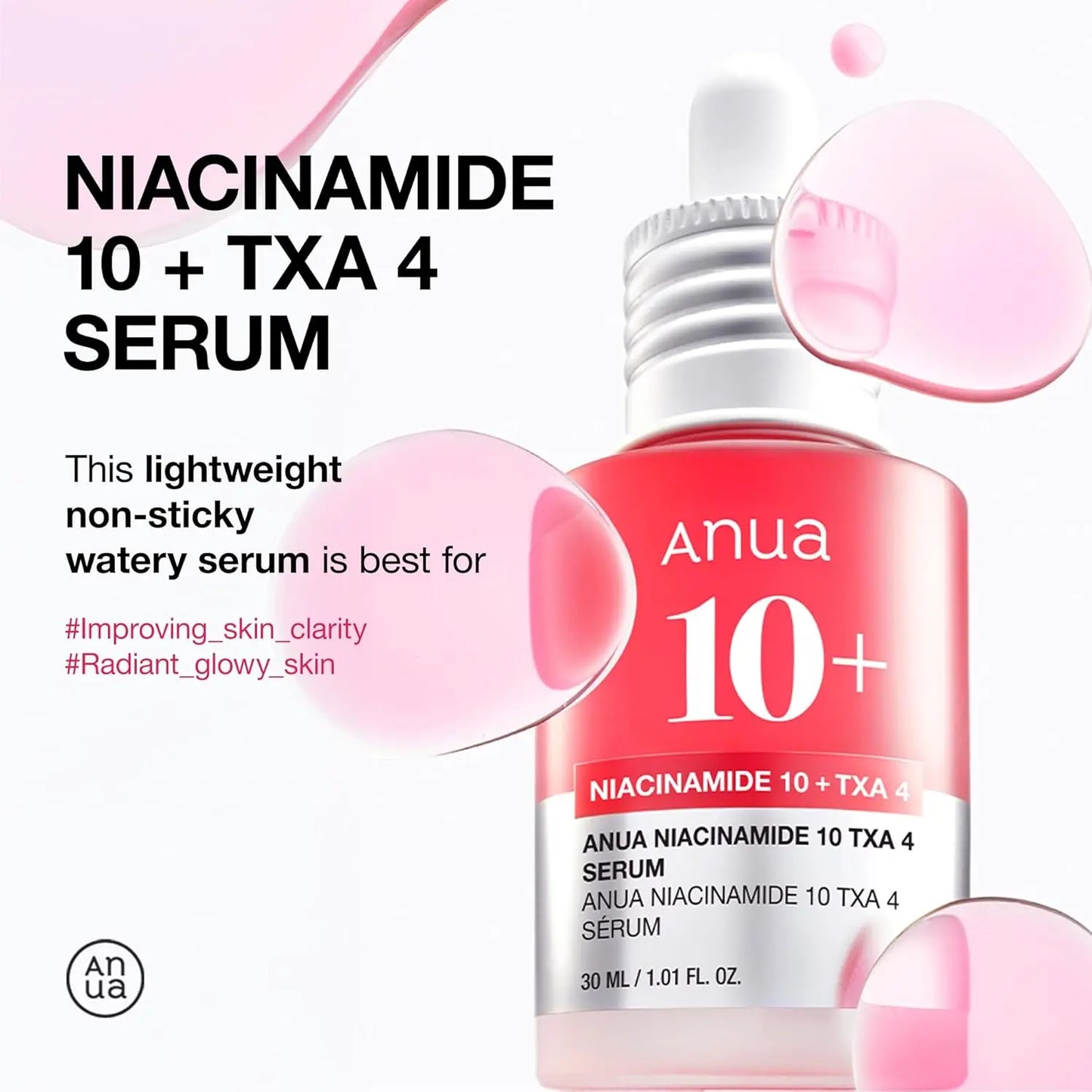 ANUA 10% Niacinamide+ 4% TXA Serum, Ceramide, Hyaluronic Acid, Tranexamic Acid, Vitamin B12 ,Fragrance-Free, Dark Spot , Korean Skincare