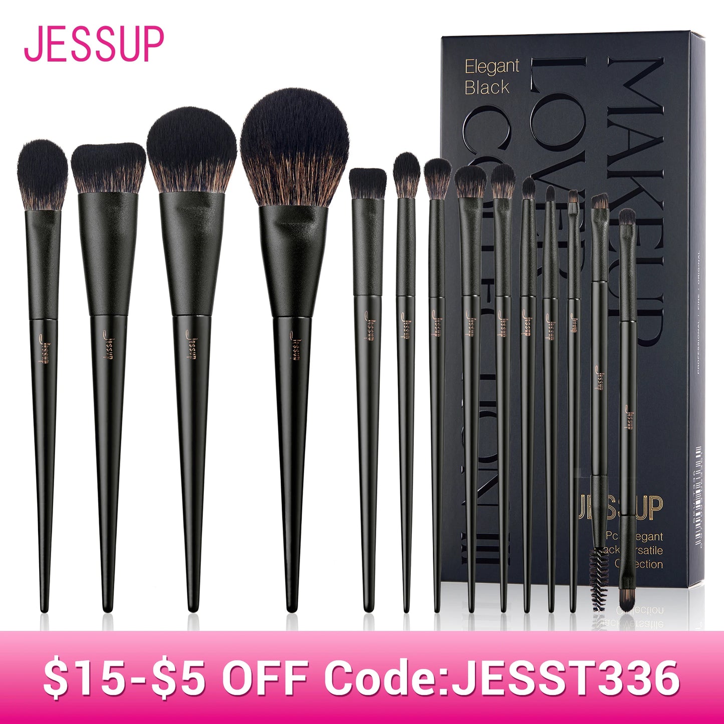 Jessup Makeup Brushes Set,10-14pcs Make Up Brush Contour Foundation Powder Eyeshadow Highlight Blending Concealer Liner T336